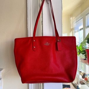 Red Leather Coach Tote